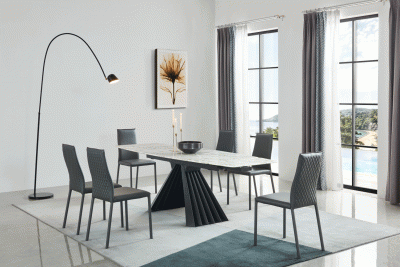 Dining Room Furniture Chairs 152 Marble Dining Table with 196 Grey Chairs
